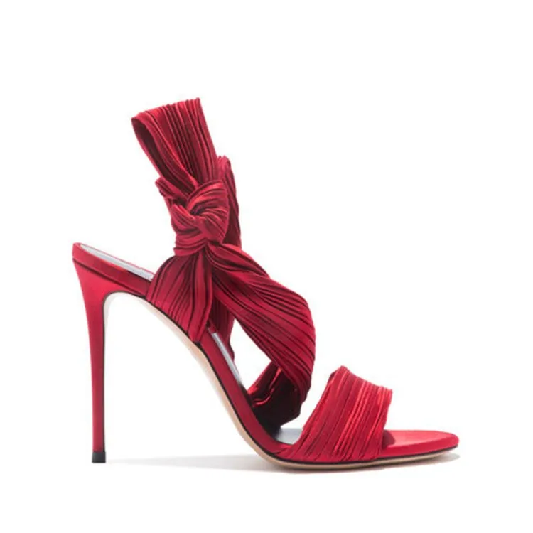 

Туфли женские на тонком высоком каблуке, атласная шелковая ткань, с заклепками, туфли на шпильке, сандалии для вечеринки, красные, лето