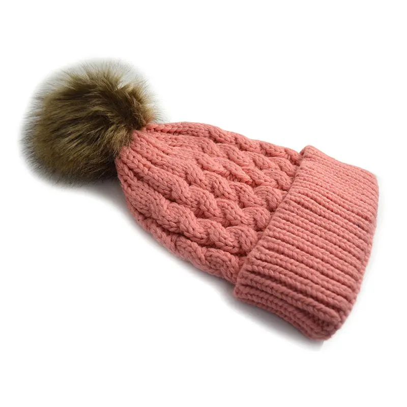 Женская вязаная шапка из искусственного меха с помпонами зимняя женская теплая