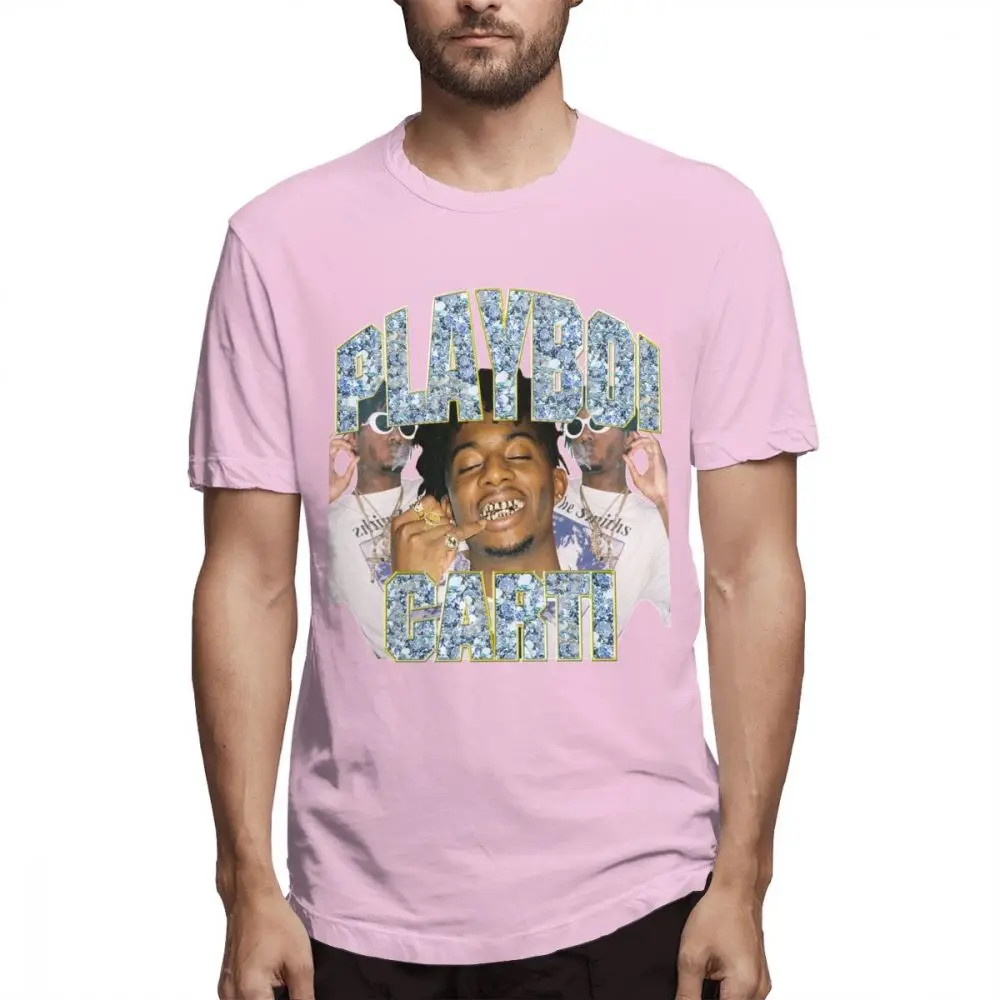 Розовый Playboi Carti Винтажная футболка с коротким рукавом, дизайн для мужчин, популярная качественная хлопковая футболка для мужчин - Цвет: Розовый