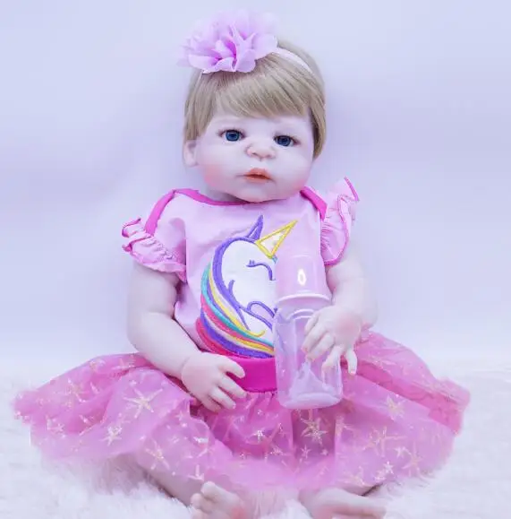 doll and clothes Счастливый Единорог принцесса платье Мода Новорожденный Малыш Младенец Девочка 55 см Силиконовые reborn Детские куклы одежда игрушка подарок - Цвет: doll and clothes