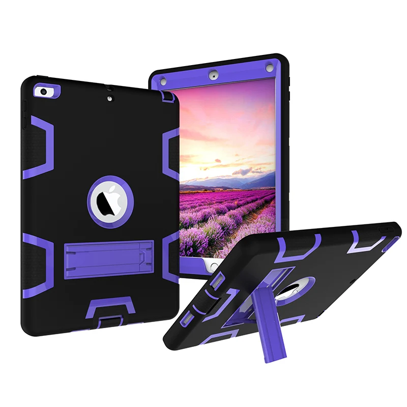 Black-Purple Противоударный чехол для Apple iPad 9,7 дюймов 5th 6th Gen подставка для крышки корпуса дети Безопасный силиконовый Жесткий защитный чехол - Цвет: Black-Purple