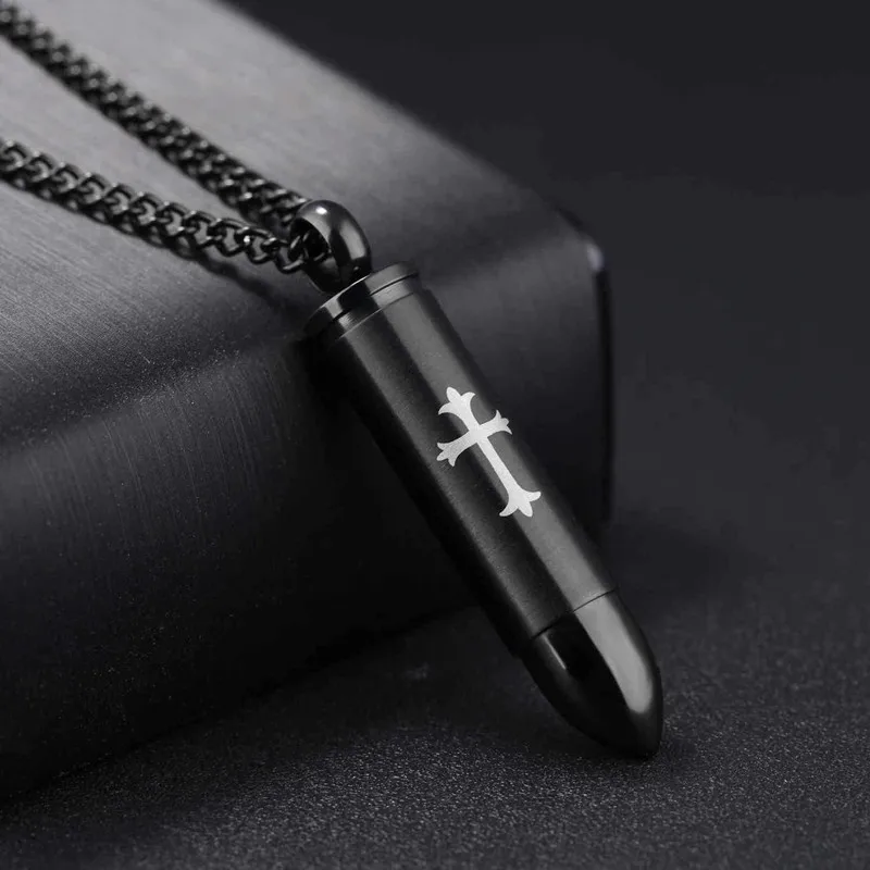 Модные панк Украшения для мужчин черный Пуля Подвеска Цепочки и ожерелья крест