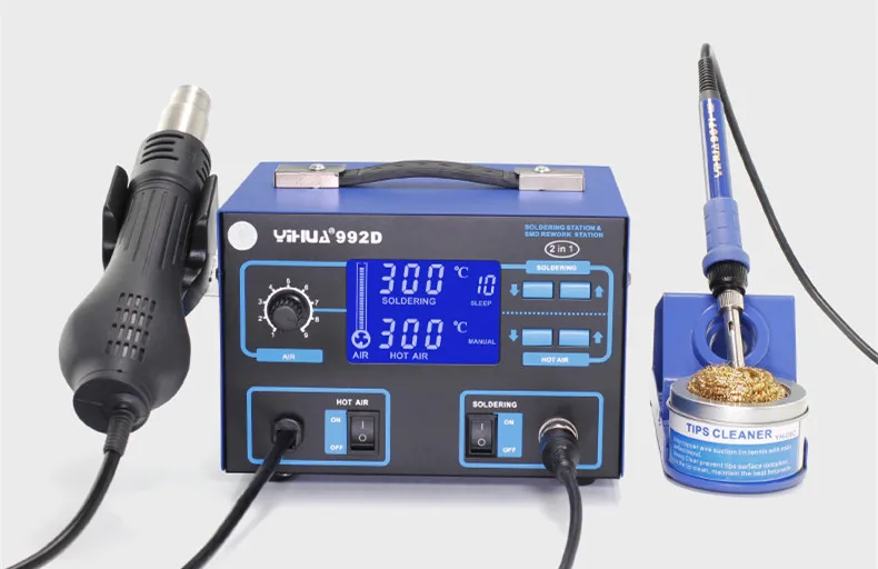 YIHUA 992D LeadFree 2 в 1 ESD Тепловая пушка для горячего воздуха паяльная станция сварочный паяльник 110 В или 220 В adjustab светодиодный лупа - Цвет: 992D