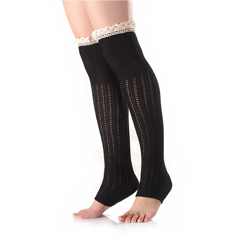 Длинные кружевные гетры Женские однотонные Модные осенние вязаные шерстяные