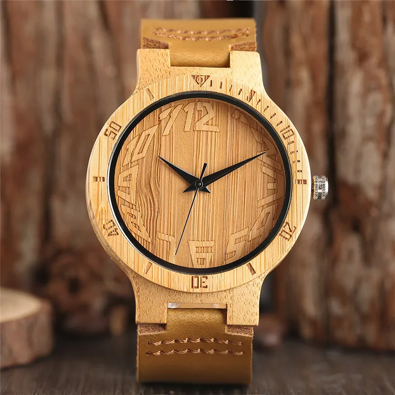 Часы наручные мужские с натуральным бамбуковым деревом Модные Аналоговые