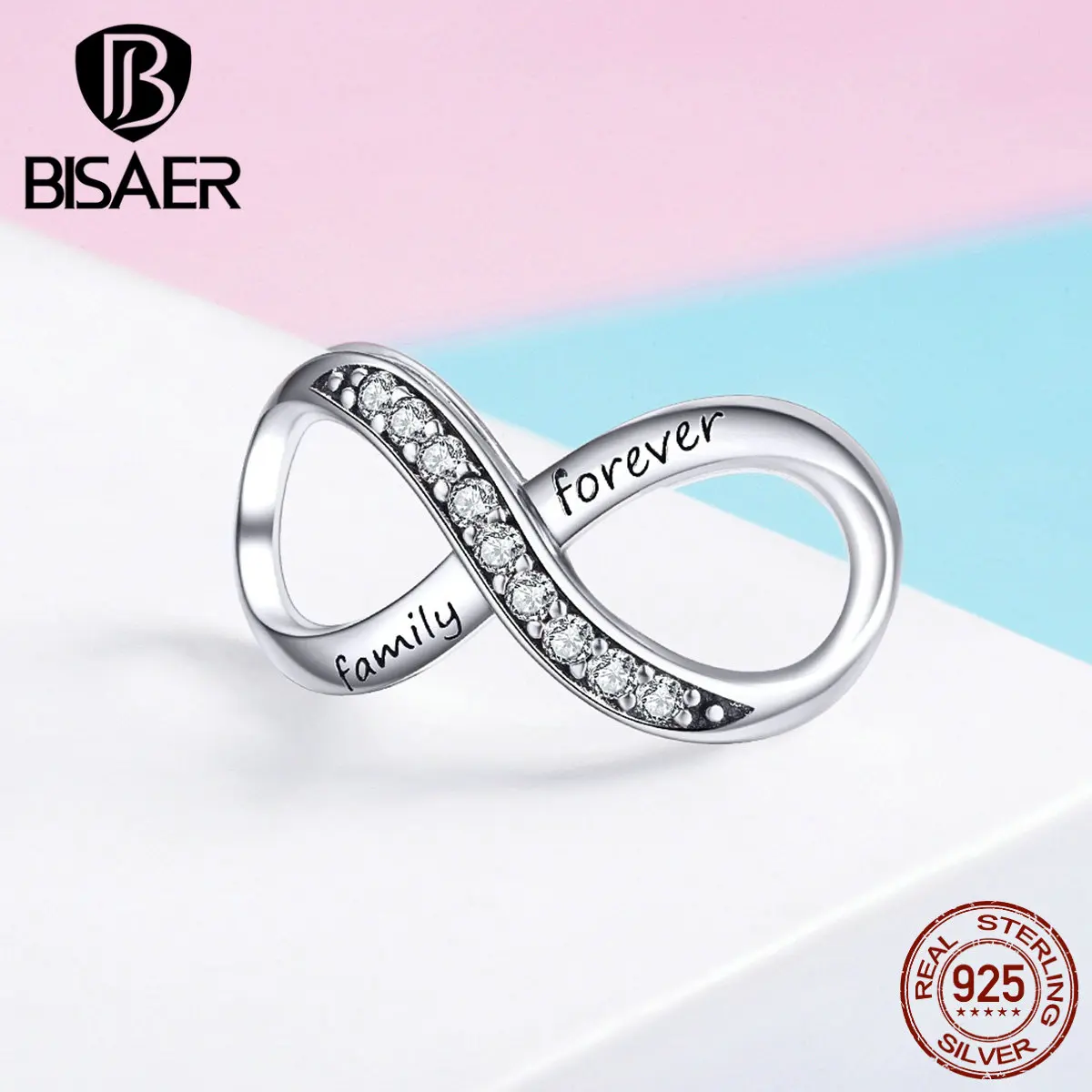 BISAER Семейные амулеты 925 пробы серебро 8 Форма Бесконечность любовь соединитель для бисера амулеты для женщин DIY Ювелирные изделия лучшие подарки GXC1146