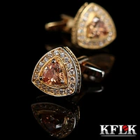 kflk luxury hot shirt cufflink for mens brand cuff button crystal gold cuff link high quality wedding abotoaduras jewelry