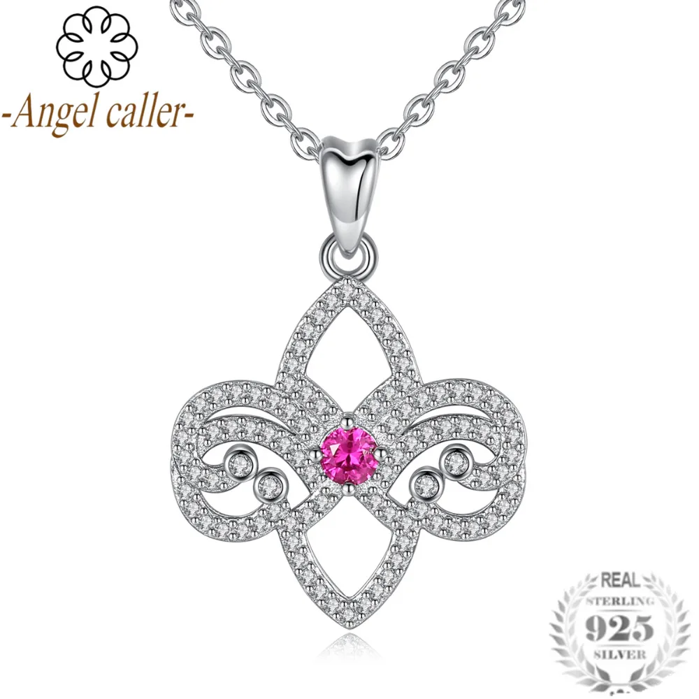 Angel Caller Genuine 925 Sterling Silver Iris Flower Crystal CZ Necklaces Pendants for Women Fashion Necklace Fine Jewelry | Украшения и