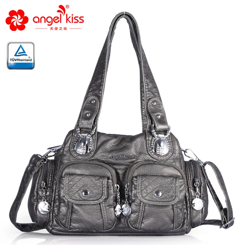 Mine gray Модная Высококачественная сумка Angelkiss из искусственной кожи, женская сумка на каждый день, Подарочная сумка, Большая вместительная сумка на плечо, сумочка - Цвет: Mine gray