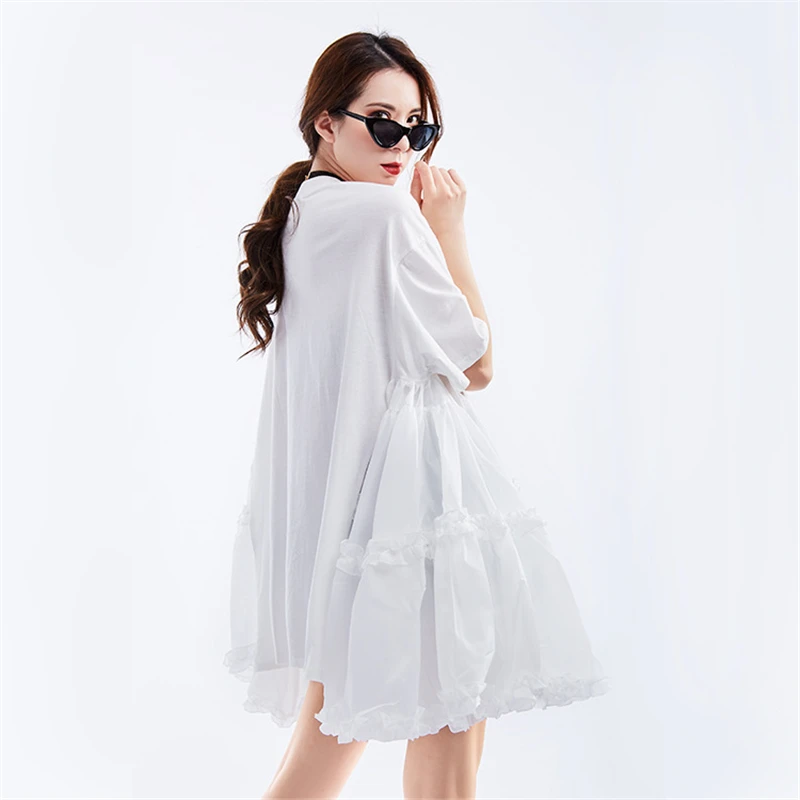 

2020 Women Summer New Dress Side Flower Petal Short Sleeve Dress Fashion Retro Short Sleeve Round Neck Loose Dress W104