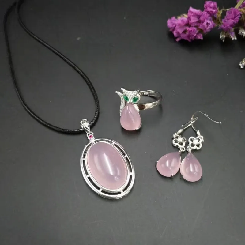 Натуральный халцедон костюм кольцо кулон серьги браслет s925 серебро
