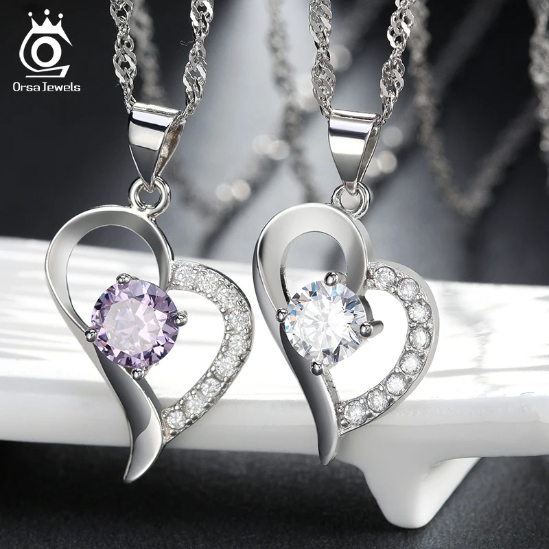 ORSA JEWELS серебряное ожерелье в форме сердца с кристаллами, вставленное серебряным цветом, женские украшения на День святого Валентина, подарок любителю ON19