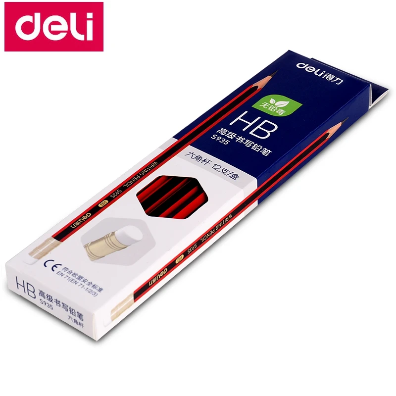12 шт./кор. Deli карандаш HB 2B S935 S936 с ластиком нетоксичные Студенческие карандаши в