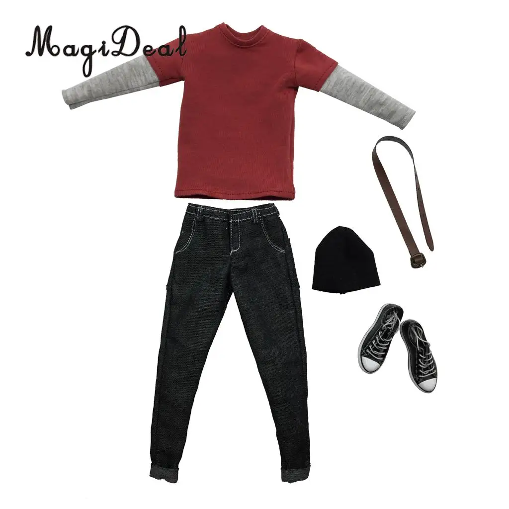 MagiDeal Cloth 1/6 Scale мужская одежда темно серая длинная футболка джинсы парусиновая
