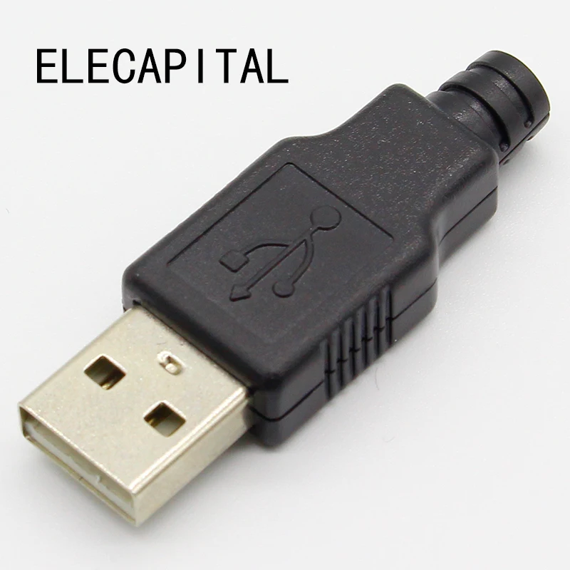 

IMC hot New 10pcs Type A Male USB 4 Pin Plug Socket Connector With Black Plastic Cover