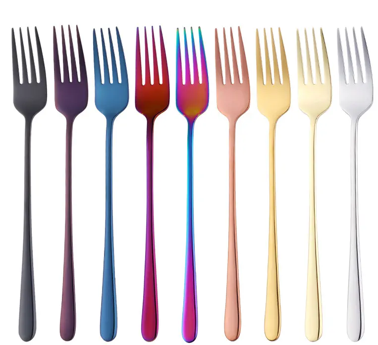 mixcolor 9pcs Горячее предложение, 7 шт./1 лот, Корейская нержавеющая сталь, столовая вилка, зеркальная полировка, с длинной ручкой, Десертная Вилка для десерта, салата, цветная посуда - Цвет: mixcolor 9pcs