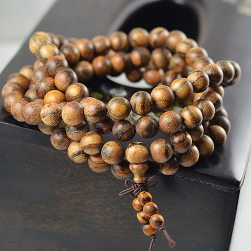 Оптовая продажа браслеты из натурального дерева с цветами Qi Nan бусины Будды 108