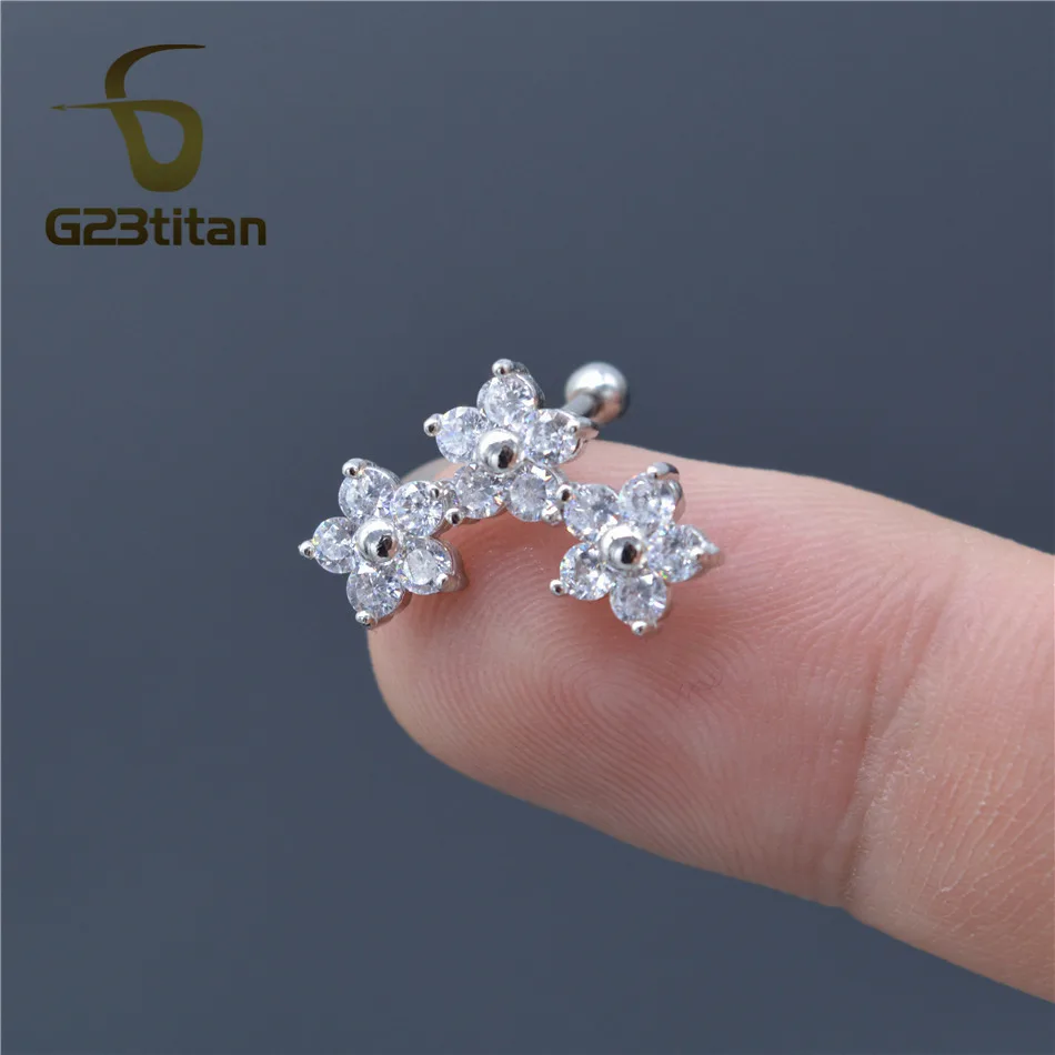 Серьги гвоздики G23titan с хрустальными цветами Для Пирсинга Ушей модные серьги для