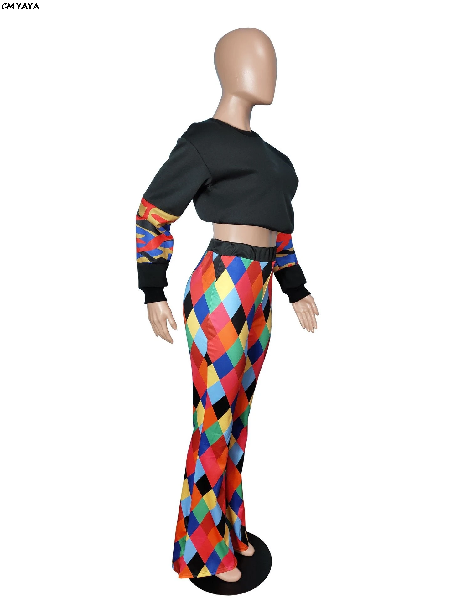 2019 women colorful plaid high waist sexy boot cut long pants beach wide leg leggings active wear trousers S-3XL A5046 | Женская одежда