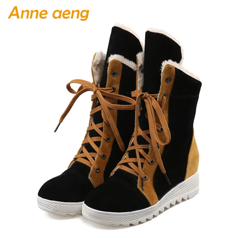 

Winter Women Ankle Boots Height Increasing Square Toe Lace-Up Fashion Sexy Ladies Women Shoes Black Snow Boots Big Size 34-43