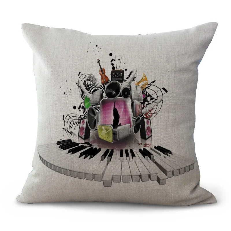 Наволочка для подушки с принтом музыкальных инструментов|cushion cover|printed cushion covercushion