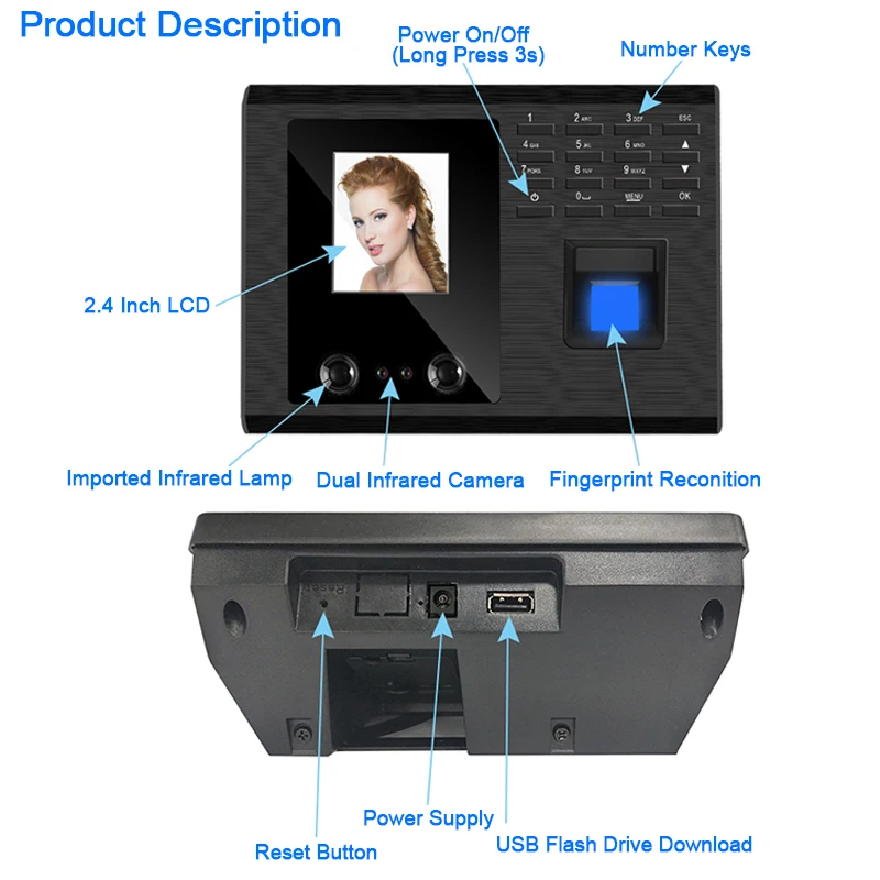 

Eseye Biometric Fingerprint Time Clock Time Attendance System USB Recorder Employee Digital Electronic Voice Reader Machine