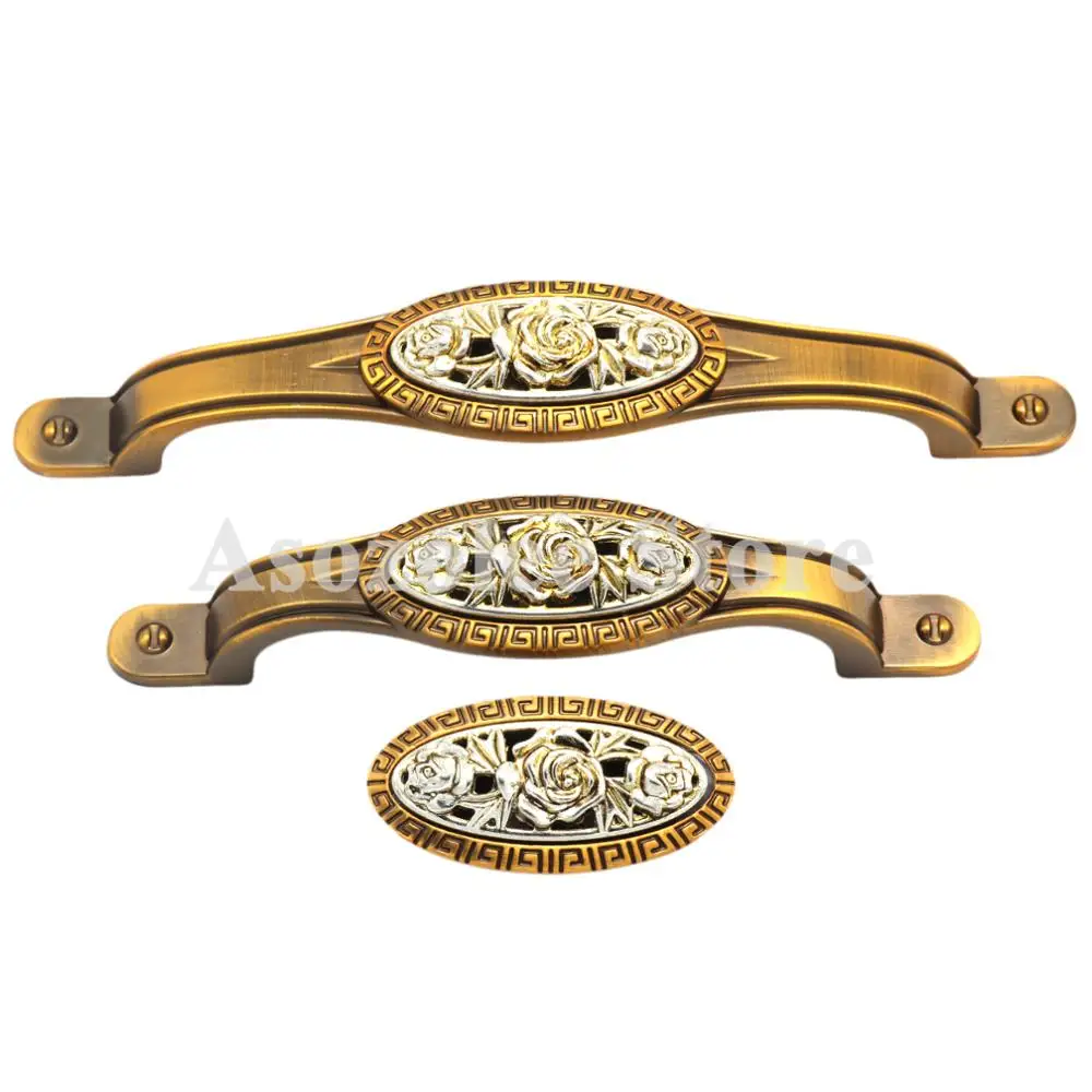 2PCS Vintage Flower Retro Bronze Single/Double Hole Cabinet Knobs Drawer Wardrobe Pulls Cupboard Closet Door Handle | Обустройство