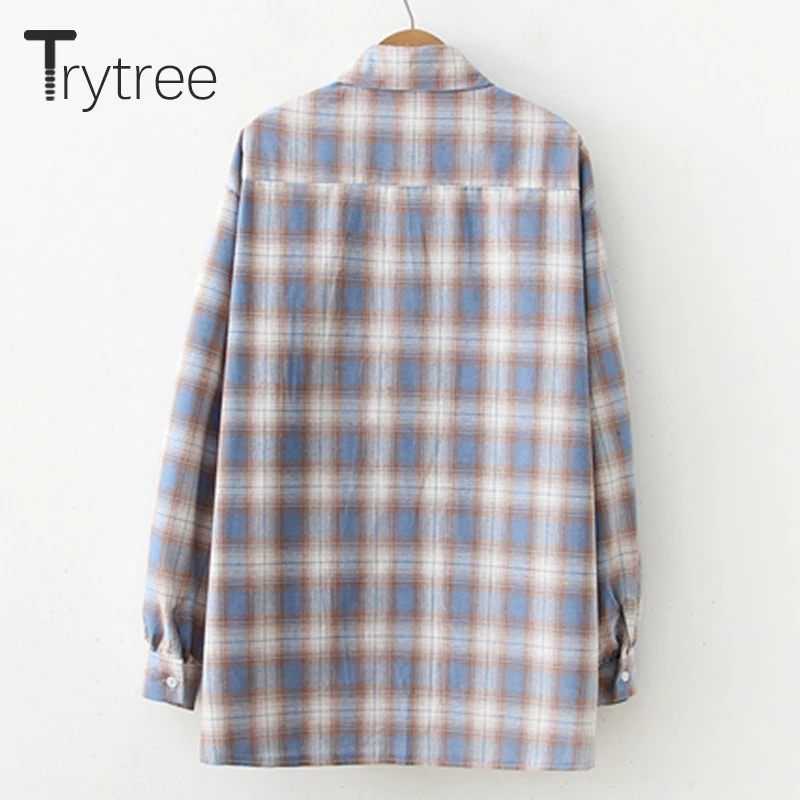 Ttytree весенние клетчатые блузки Повседневная рубашка для женщин отложной