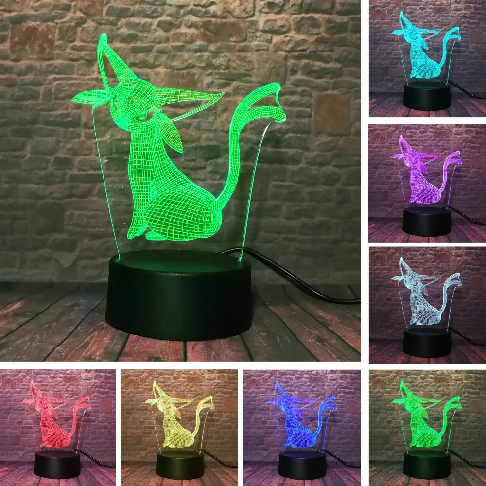 Новый аниме 3D Покемон го фигурку прекрасный Espeon 7 цветов ночник Хэллоуин дети