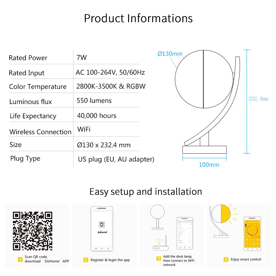IWOOLE Smart LED Desk Lamp Wifi RGB 16 million color light Dimmable Night Lights 110V 220V 7W Alexa Google Home Table | Лампы и
