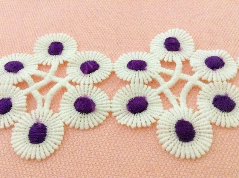 

Top quality 60mm dyed yarn flower motif embroidery color lace trim,XERY-DC1111D