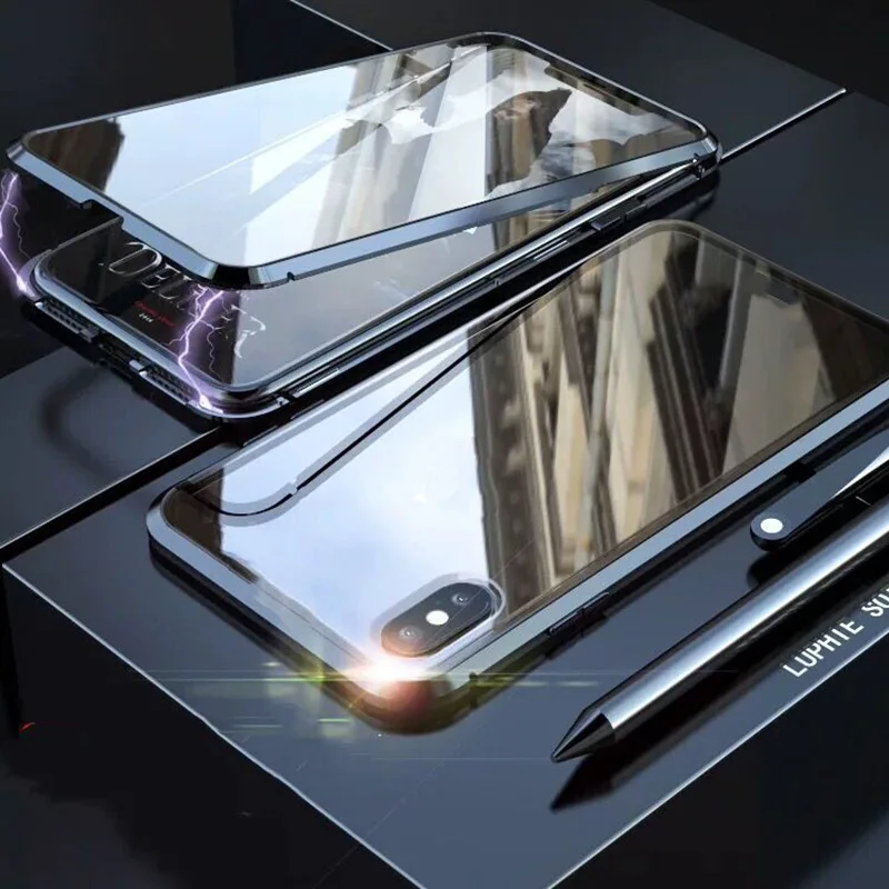 up Black Модернизированный металлический магнитный чехол для iphone XS MAX XR, двухсторонняя, для стекла магнит 7 8 Plus 6s чехол Чехол Funda iphone 7 coque - Цвет: up Black
