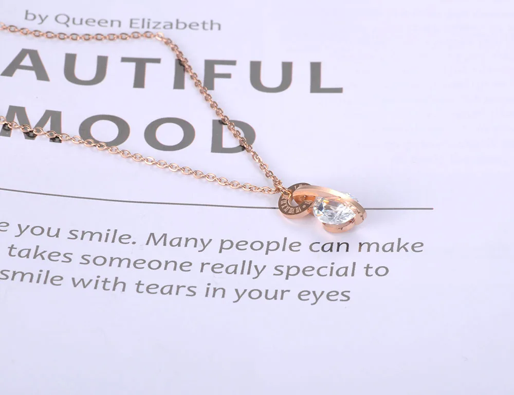 JeeMango Cubic Zirconia Circle Charms Necklaces Roman Numerals Gold Color Stainless Steel Pendant Jewelry For Women JN19038 | Украшения и