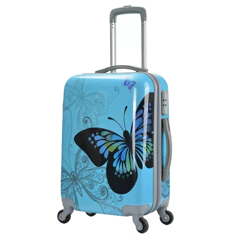 double-face design 20/24/28 ''чемодан на колесиках Для женщин чемодан на колесиках для путешествий багаж на ролликах двойной уход за кожей лица в виде бабочки; студенческая мода; Спиннер ручной клади - Цвет: double-face design