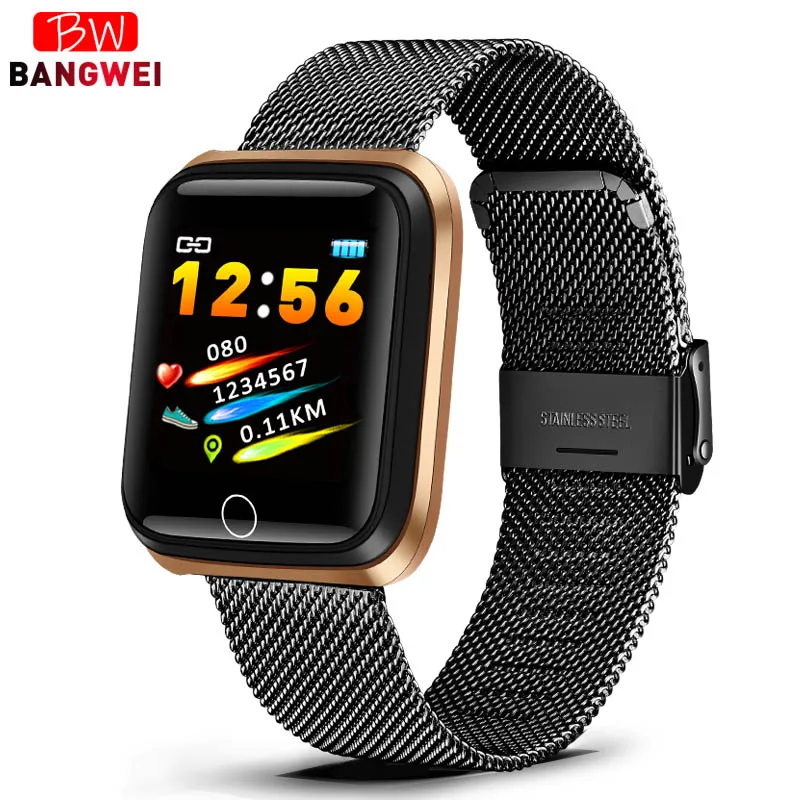 Mesh belt Black LIGE Смарт-часы для мужчин фитнес-трекер для женщин пульсометр монитор кровяного давления спортивный режим водонепроницаемый смарт-браслет - Цвет: Mesh belt Black