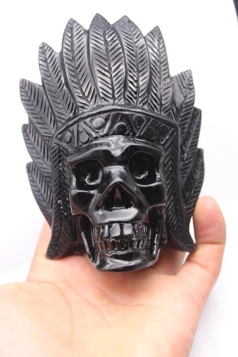 459 г природный обсидиан резной кристалл кварца череп Рейки Исцеление | Дом и сад