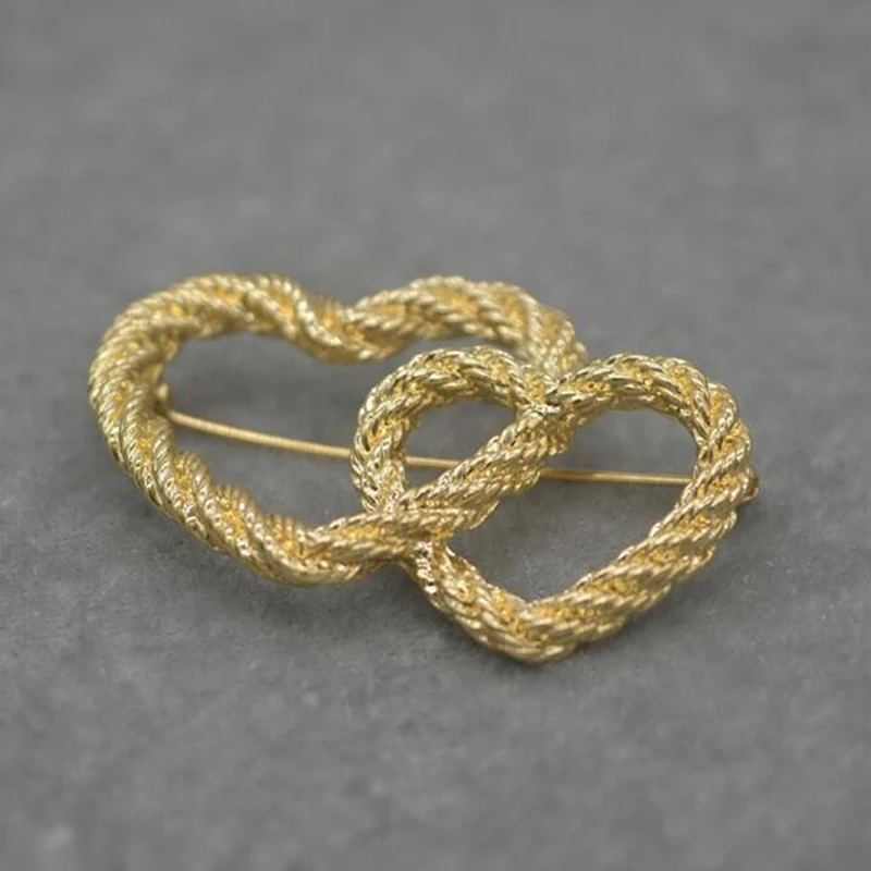 Модные дизайнерские тканые Броши с двойным сердцем ретро брошь женские
