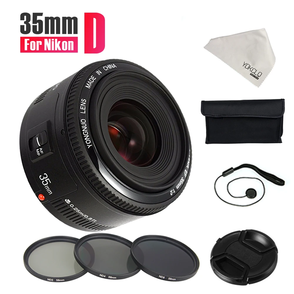 Новинка 2018yongnuo YN35mm объектив камеры F2 Большая диафрагма AF широкоугольный для Nikon