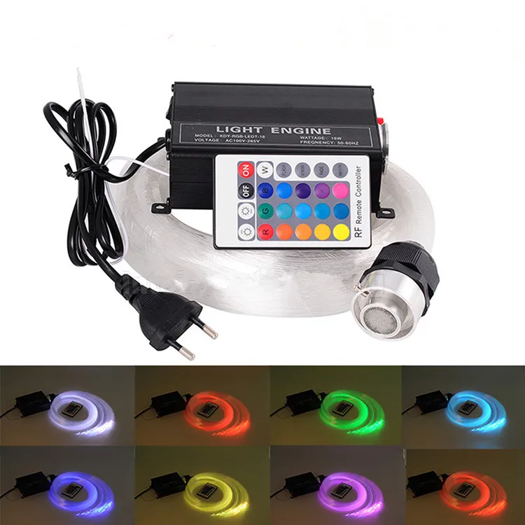 16 Вт RGB двигатель, 200 шт.* 0,75 мм* 5 м волоконно-оптический, потолочные Звездные светильники из оптического волокна+ RF 24key пульт дистанционного управления