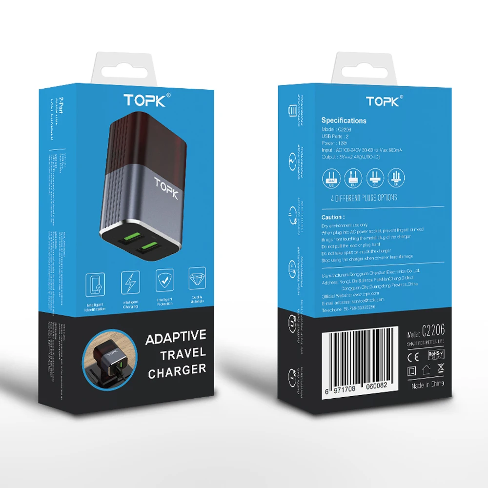 TOPK USB зарядное устройство для iPhone X 8 7 6 iPad Smart дорожное настенное samsung Galaxy S9 huawei