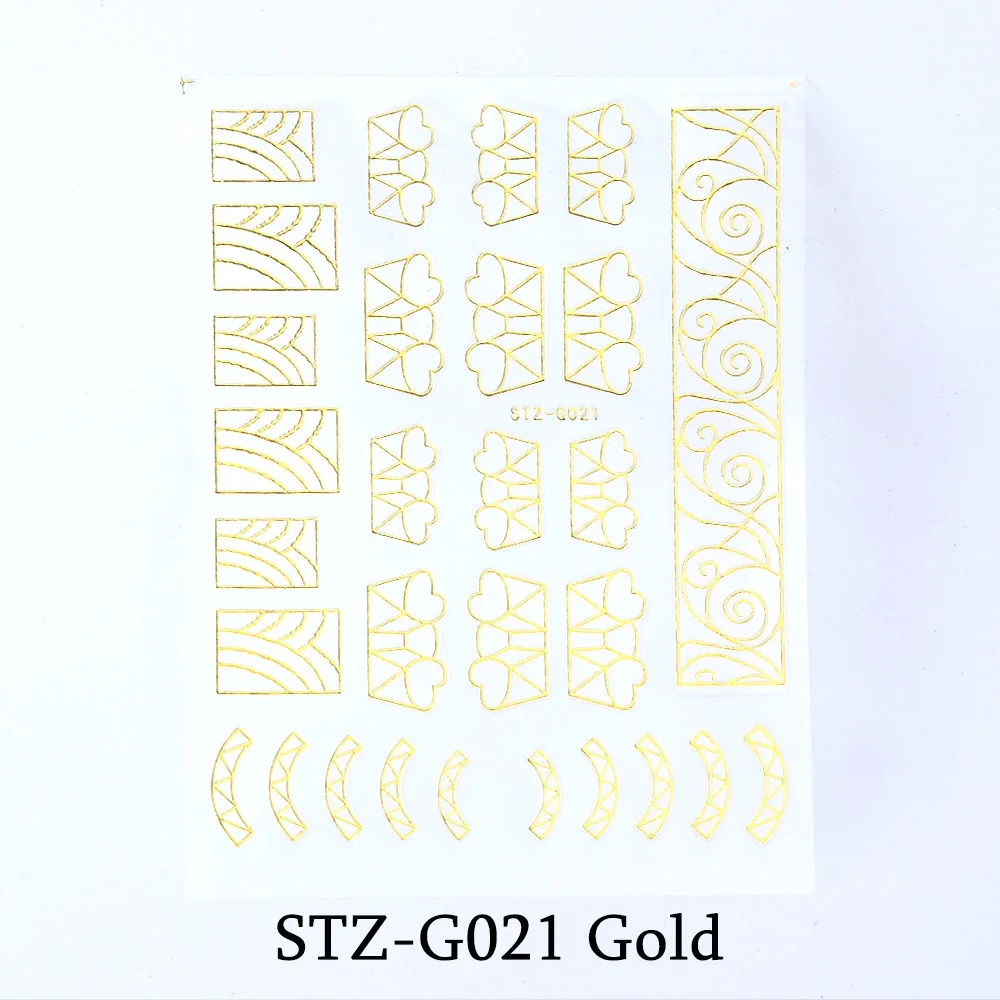 STZ-G021 Gold Золотая проволока, наклейки для ногтей, волнистая линия, слайдеры, серебряная полоскающая лента, Переводные картинки для дизайна ногтей, 3D клей, маникюрные украшения, BESTZG14-20 - Цвет: STZ-G021 Gold