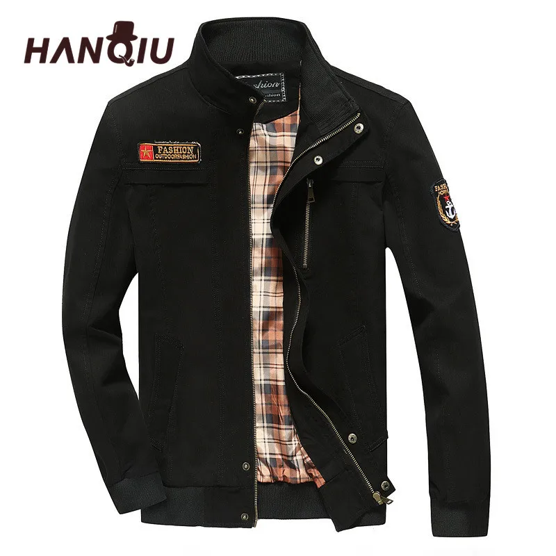 

HANQIU Brand Men's Bomber Jacket 2020 Autumn Solid Cotton Homme Military Coat Fashion Letters Embroidery Windbreaker Male Jacket