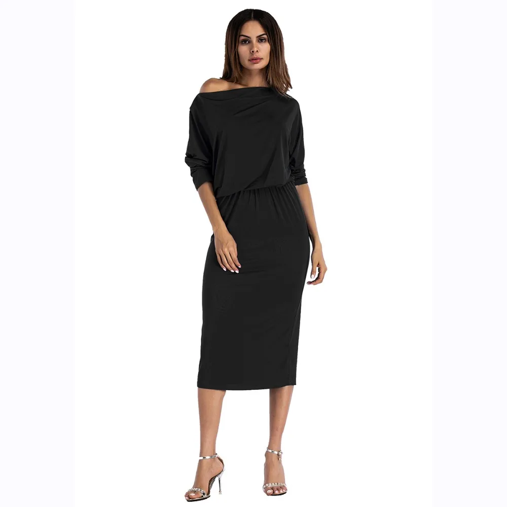 FD7133 женское осеннее однотонное платье до середины икры с рукавом 3/4 Vestidos Robe