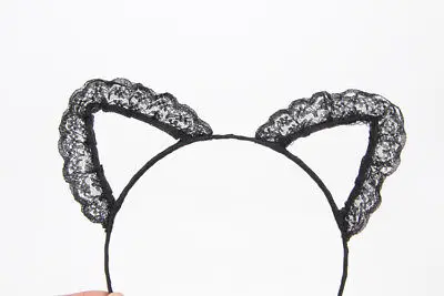 Lace D Женские кружевные кошачьи уши, искусственный кристалл, стразы, сплав, повязка для волос, обруч для волос - Цвет: Lace D
