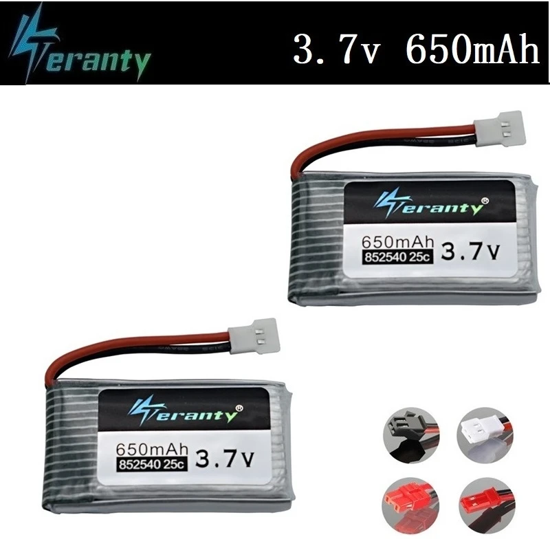 

Teranty Power 3.7V 650mAh Li-po Battery For SYMA X5C X5C-1 X5 H5C X5SW 852540 3.7V Drone Rechargeable Lithium Battery 2Pcs/Sets