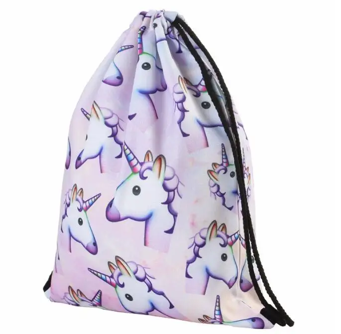 

Fedex 50 pieces 3D Printing Unicorn animal horse corn Pattern Drawstring Bag Backpack schoolbag travel bag