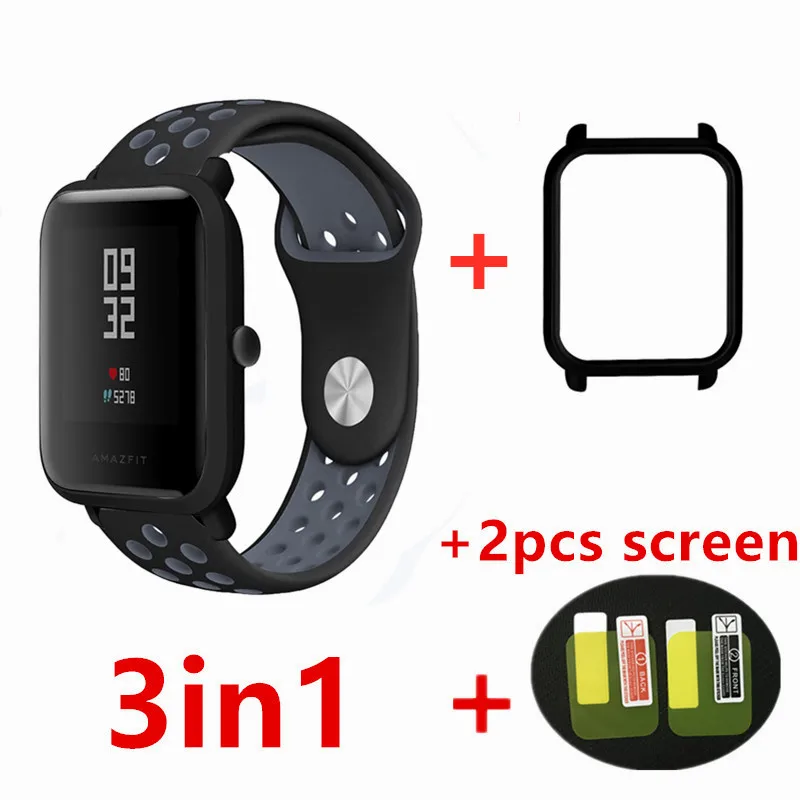 3 в 1 ремешок для Xiaomi Huami Amazfit Bip bit силиконовый браслет amazfit защитные чехлы чехол