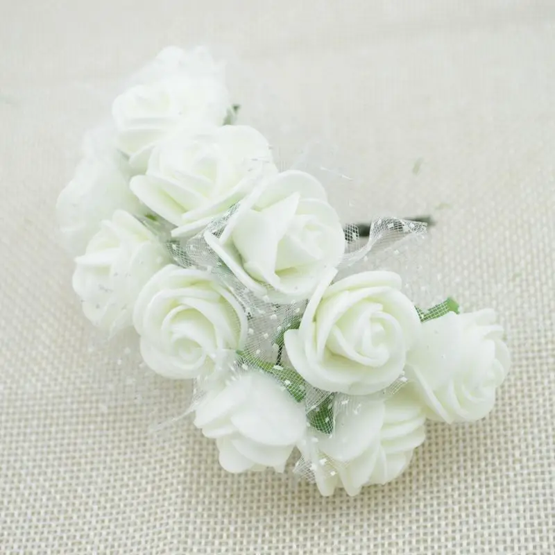 Milk white 144 шт Дешевые DIY Мини розы Искусственные цветы кружева свадебные цветы украшения цветок пена ручной кольцо материал - Цвет: Milk white