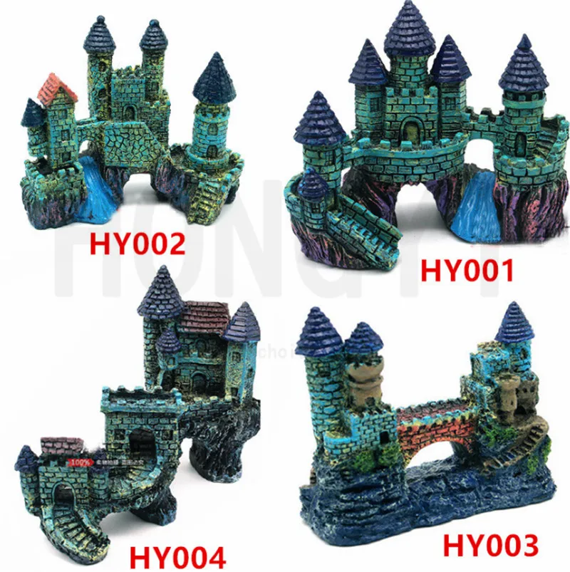 

European small castle antique building aquarium landscaping for fish tank home