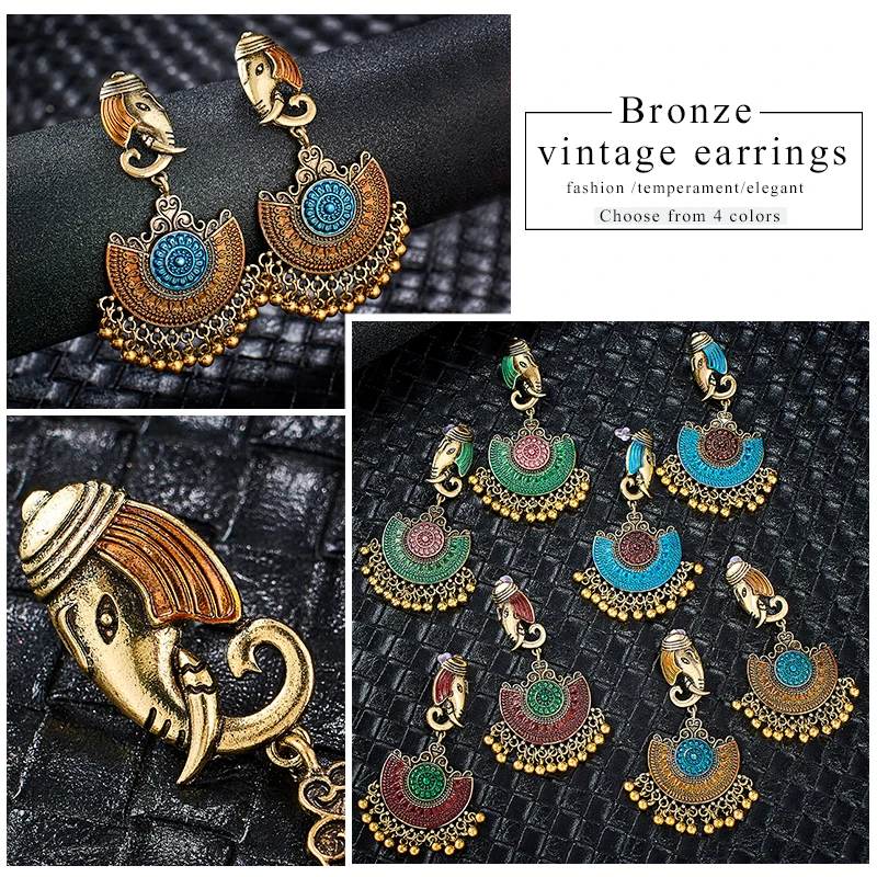 SHUANGR Индийские цыганские украшения Tribal Tassel Earring Elephant Dangle Drop Flower Ornate для женщин Boho Vintage Brincos.
